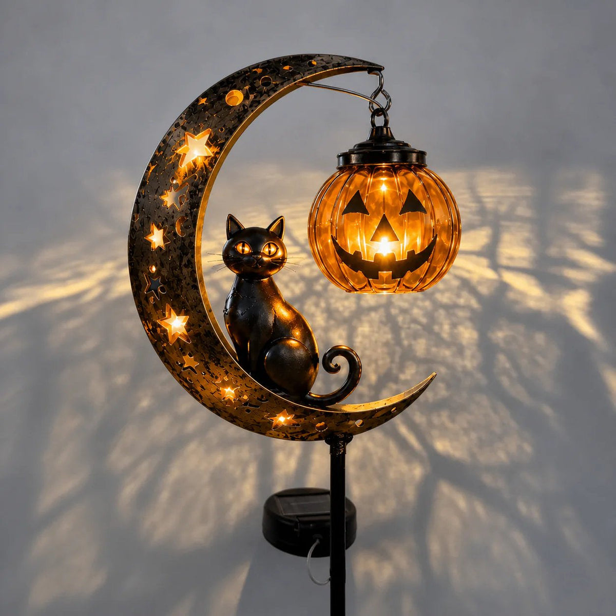 ๐ฅ Get Ready for Spooky Season ๐ Solar Black Cat Moon Pumpkin Outdoor stake Light โจ