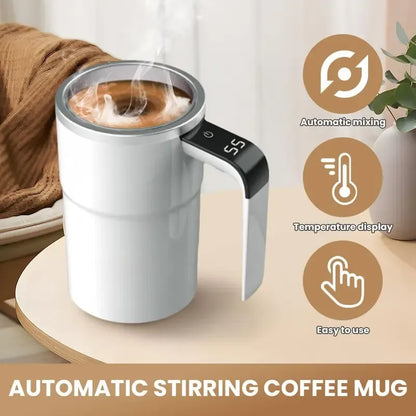 Electric coffee mug with a built-in LCD thermometer, perfect for brewing coffee, milk, cocoa, etc.