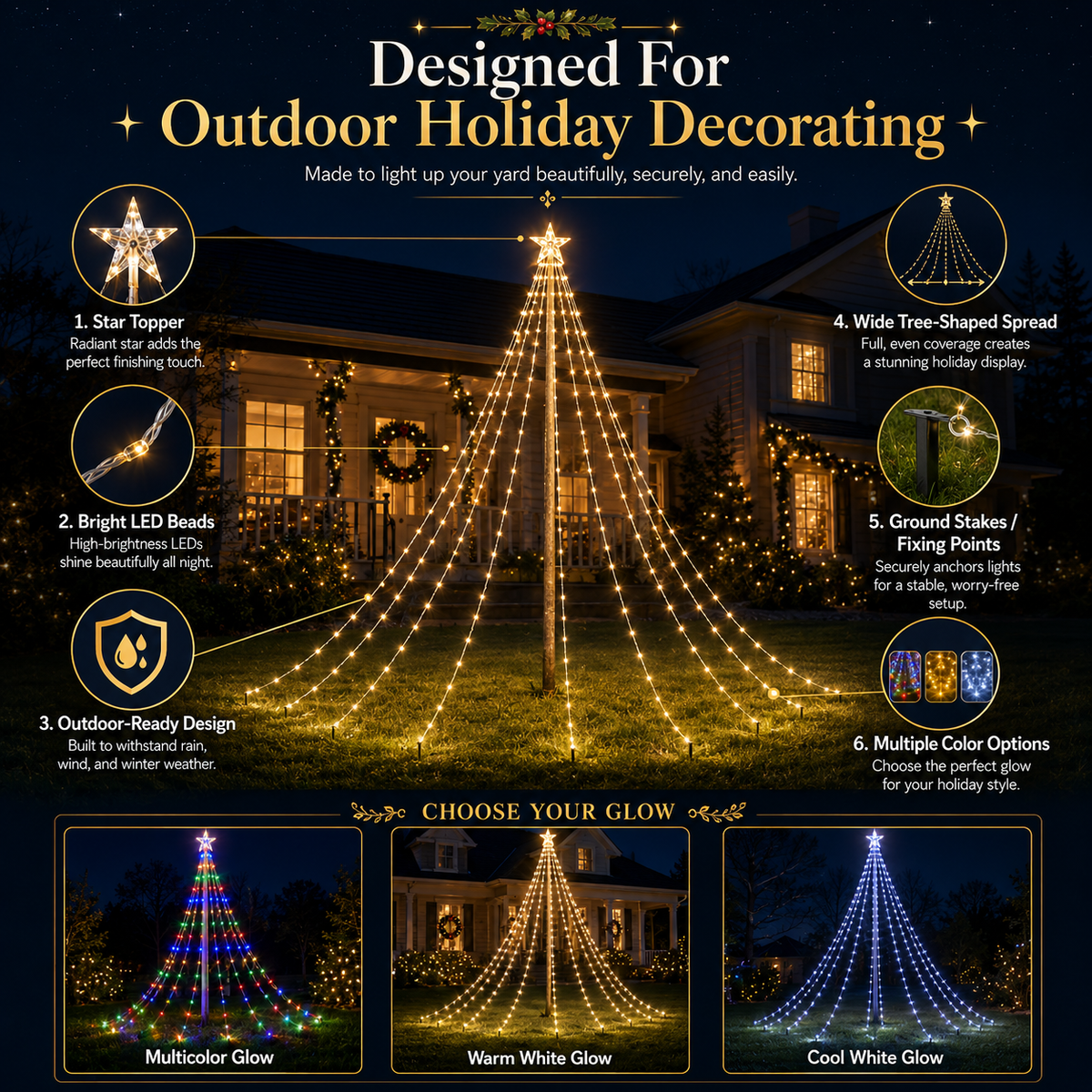🔥Last Day 50% OFF✨ Outdoor Star Tree String Lights🌟 – 🌈Turn Your Yard Into A Magical Light Show🔥