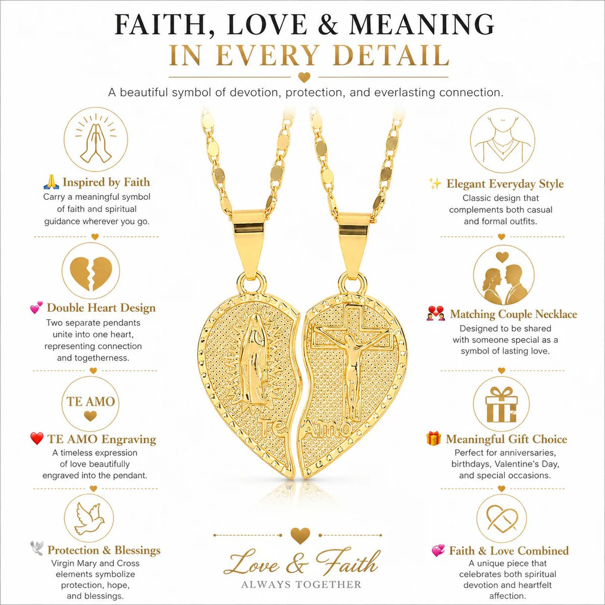✝️❤️Virgin Mary Layered Heart Combination Prayer Couple Necklace